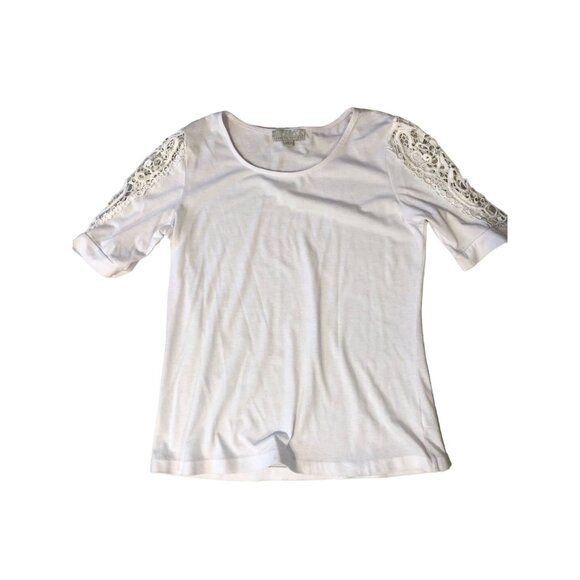 (6 for $25) Carolyn Taylor Embroidered Sleeve Scoop Neck Top in White Size Small - Picture 5 of 5